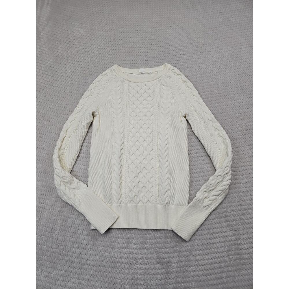 Gap Sweater Womens XS Fisherman Cable Knit Crew Neck White Preppy Coastal